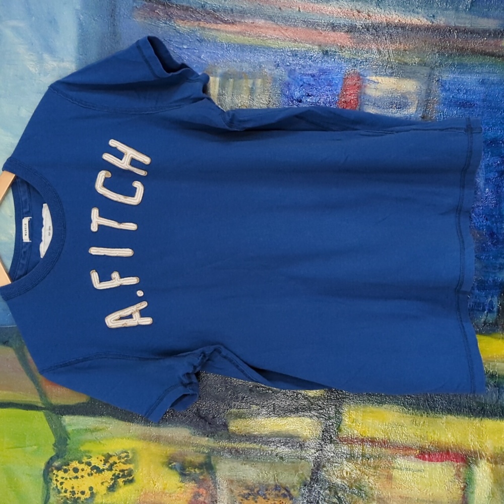 Y2K Abercrombie & Fitch Muscle T-Shirt Men XL BLUE w IVORY Embroidered lettering